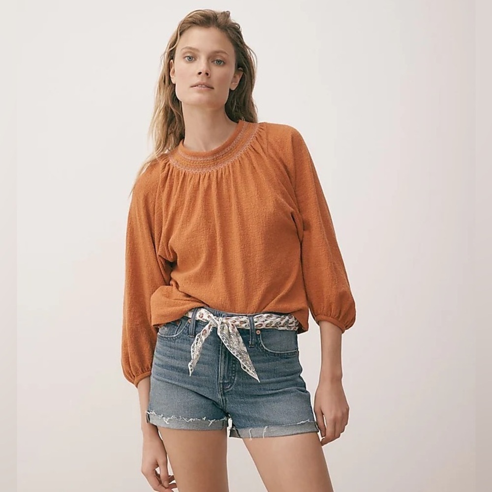 Madewell Lightweight Embroidered Jaquared Balloon Sleeve Top Size XS